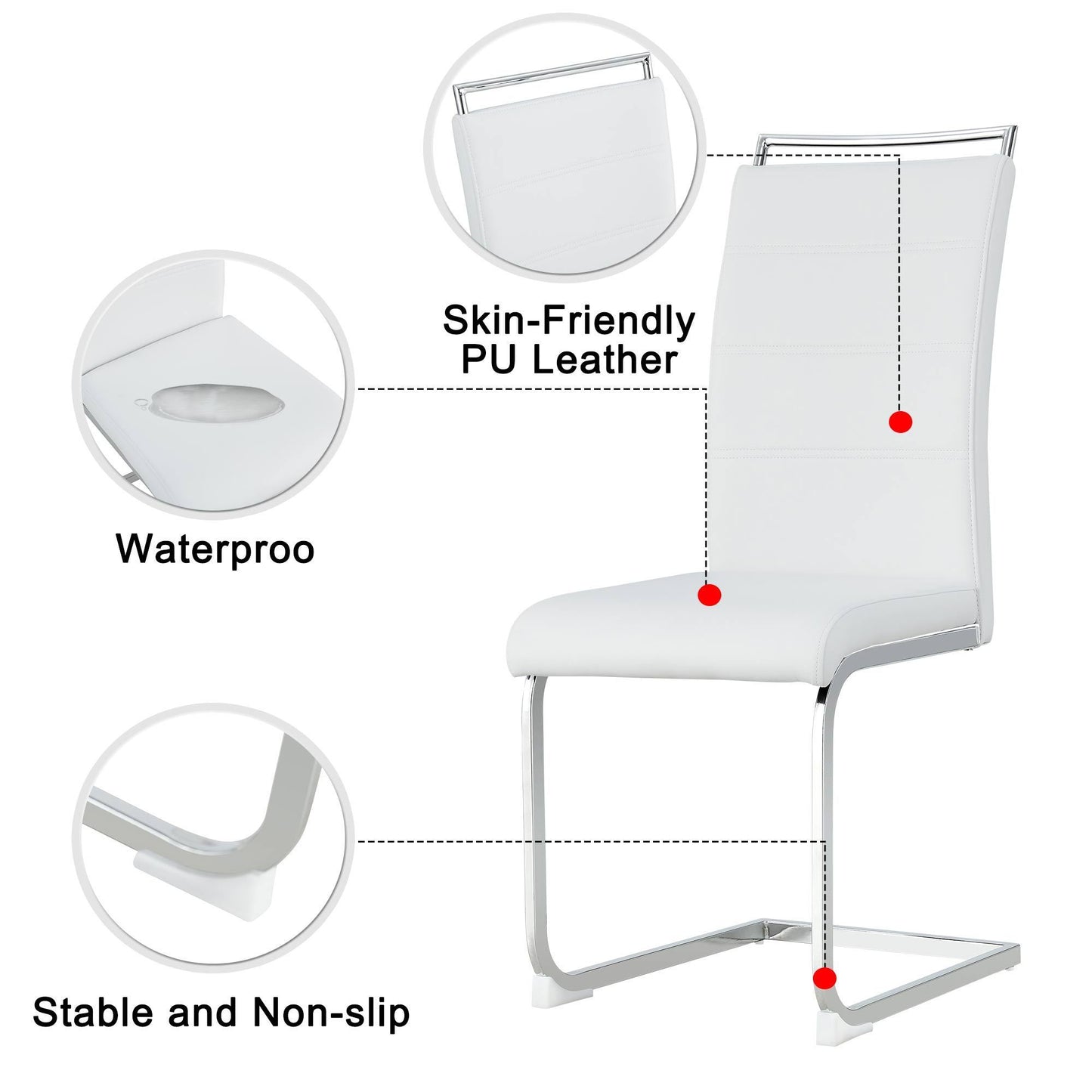 Modern Dining Chairs, PU Faux Leather High Back Upholstered Side Chair transverse stripe backrest design for Dining Room Kitchen Vanity Patio Club Guest Office Chair (Set of 2) ( White+PU)