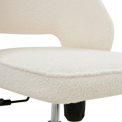 Modern Home Teddy Velvet Office Chairs, Adjustable 360 °Swivel Chair Engineering Plastic Armless Swivel Computer Chair With Wheels for Living Room, Bed Room Office Hotel Dining Room.White.