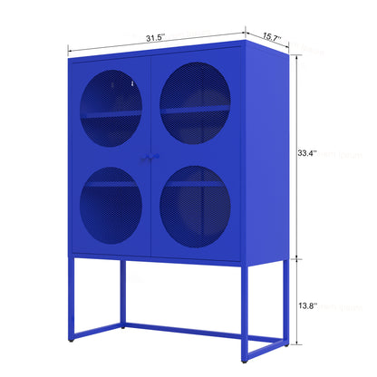 47.2 inches high Metal Storage Cabinet with 2 Circle Mesh Doors, Suitable for Office, Dining Room and Living Room, Blue