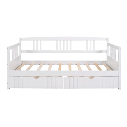 Twin Size Daybed Wood Bed with Two Drawers,White