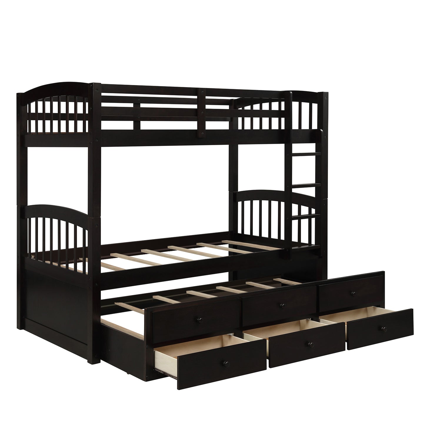 Twin Bunk Bed with Ladder, Safety Rail, Twin Trundle Bed with 3 Drawers for Teens Bedroom, Guest Room Furniture(Espresso)(OLD SKU :LP000071AAP)