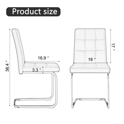 Dining Chairs Set of 2, Modern Style Kitchen Upholstered,with Inset Buttons,C-shaped Tube Plating Metal Legs PU office Chairs,for Dining Room Office living room lounge dresser patio club,White