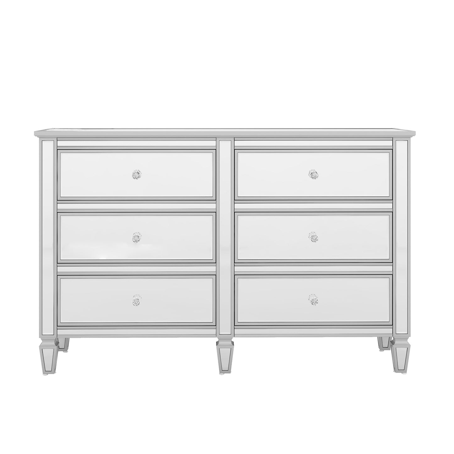 Elegant Mirrored Dresser with 6 Drawers, Modern Silver Finished Dresser 56.1“L x 18.1” W x 36.4” H for Living Room Bedroom