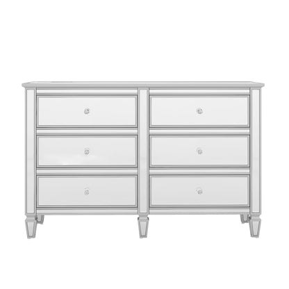 Elegant Mirrored Dresser with 6 Drawers, Modern Silver Finished Dresser 56.1“L x 18.1” W x 36.4” H for Living Room Bedroom