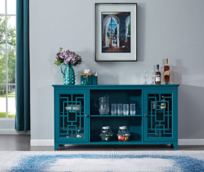 60” Sideboard Buffet Table with 2 Doors, Storage Cabinet with Adjustable Shelves, Teal Blue