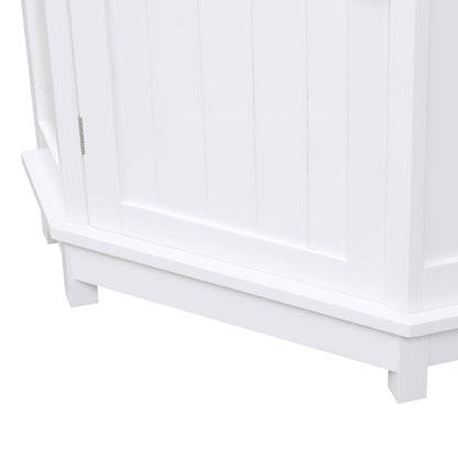 White Bathroom Cabinet Triangle Corner Storage Cabinet with Adjustable Shelf Modern Style MDF Board