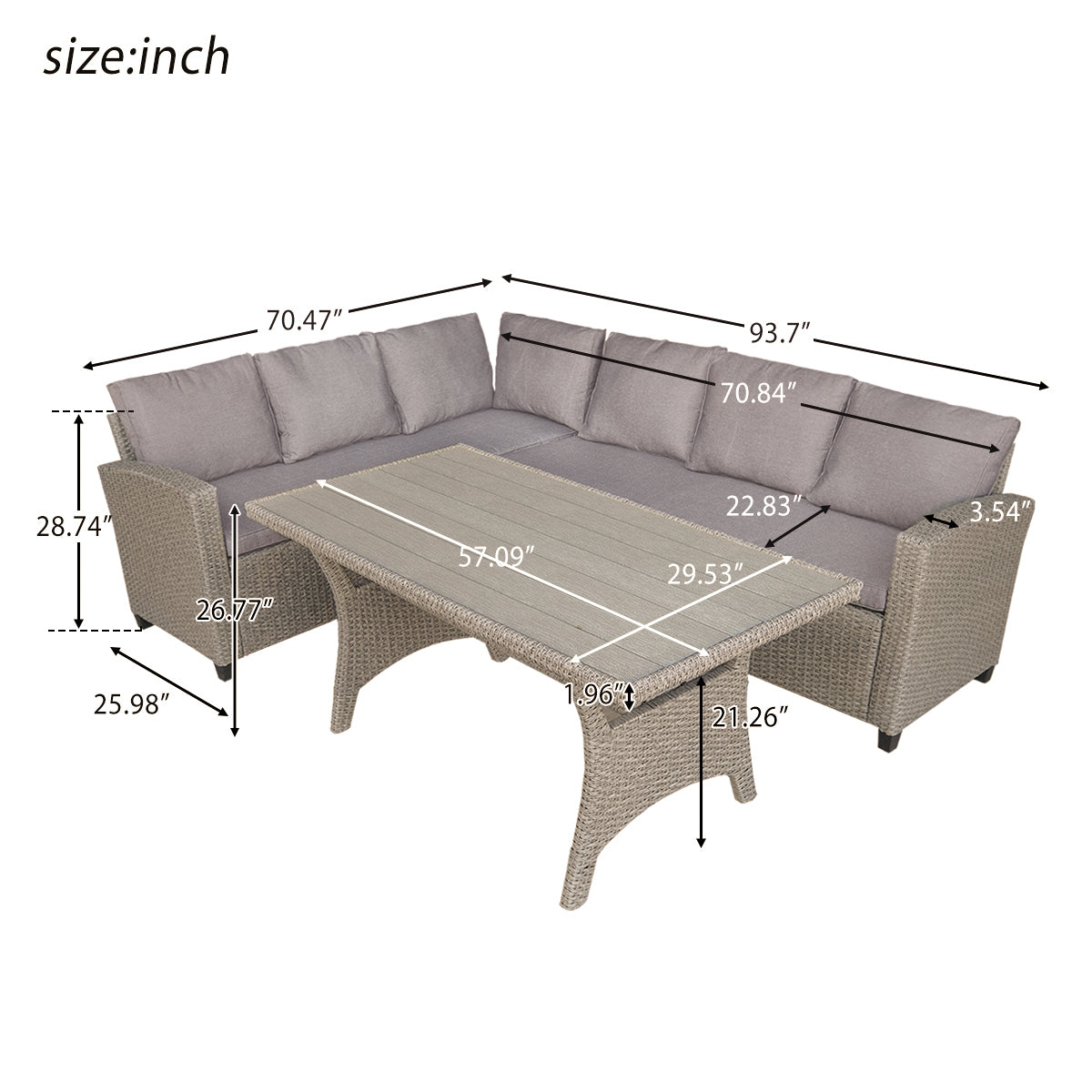 TOPMAX Patio Outdoor Furniture PE Rattan Wicker Conversation Set All-Weather Sectional Sofa Set with Table & Soft Cushions (Brown)