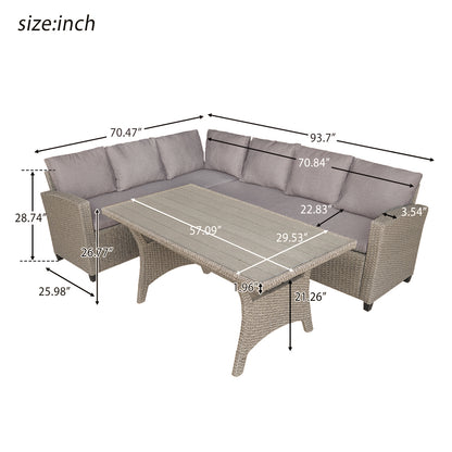 TOPMAX Patio Outdoor Furniture PE Rattan Wicker Conversation Set All-Weather Sectional Sofa Set with Table & Soft Cushions (Brown)