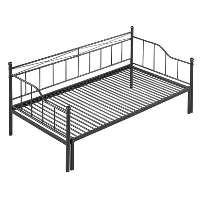 Twin Size Metal Daybed with Trundle, Daybed with Slat No Box required Black