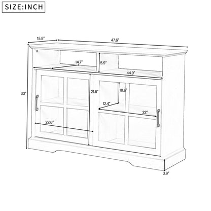 TREXM Modern Kitchen Sideboard Buffet with 2 Glass Sliding Doors and Adjustable Shelves Storage Cabinet for Dining Room (Antique White)