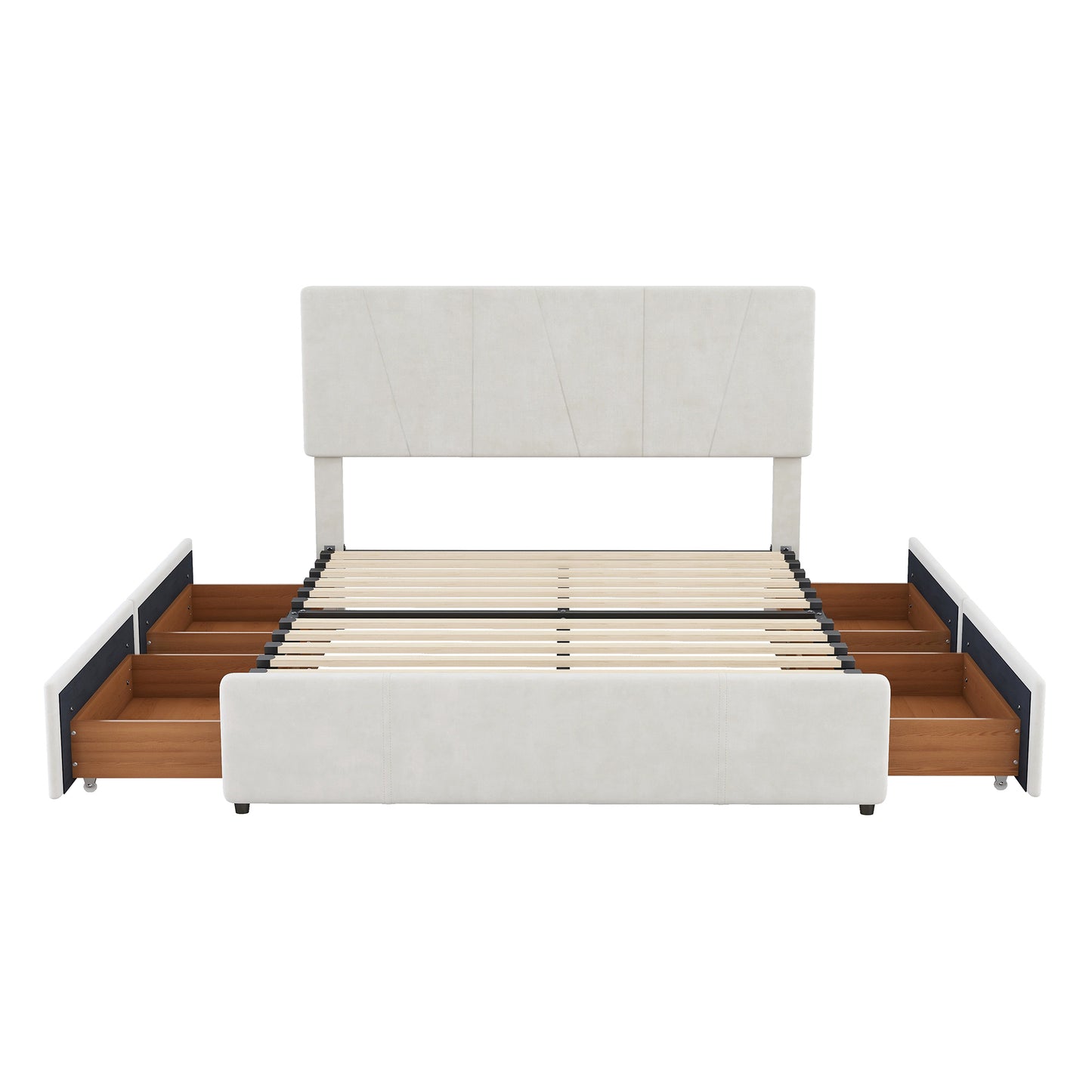 Full Size Upholstery Platform Bed with Four Drawers on Two Sides,Adjustable Headboard,Beige