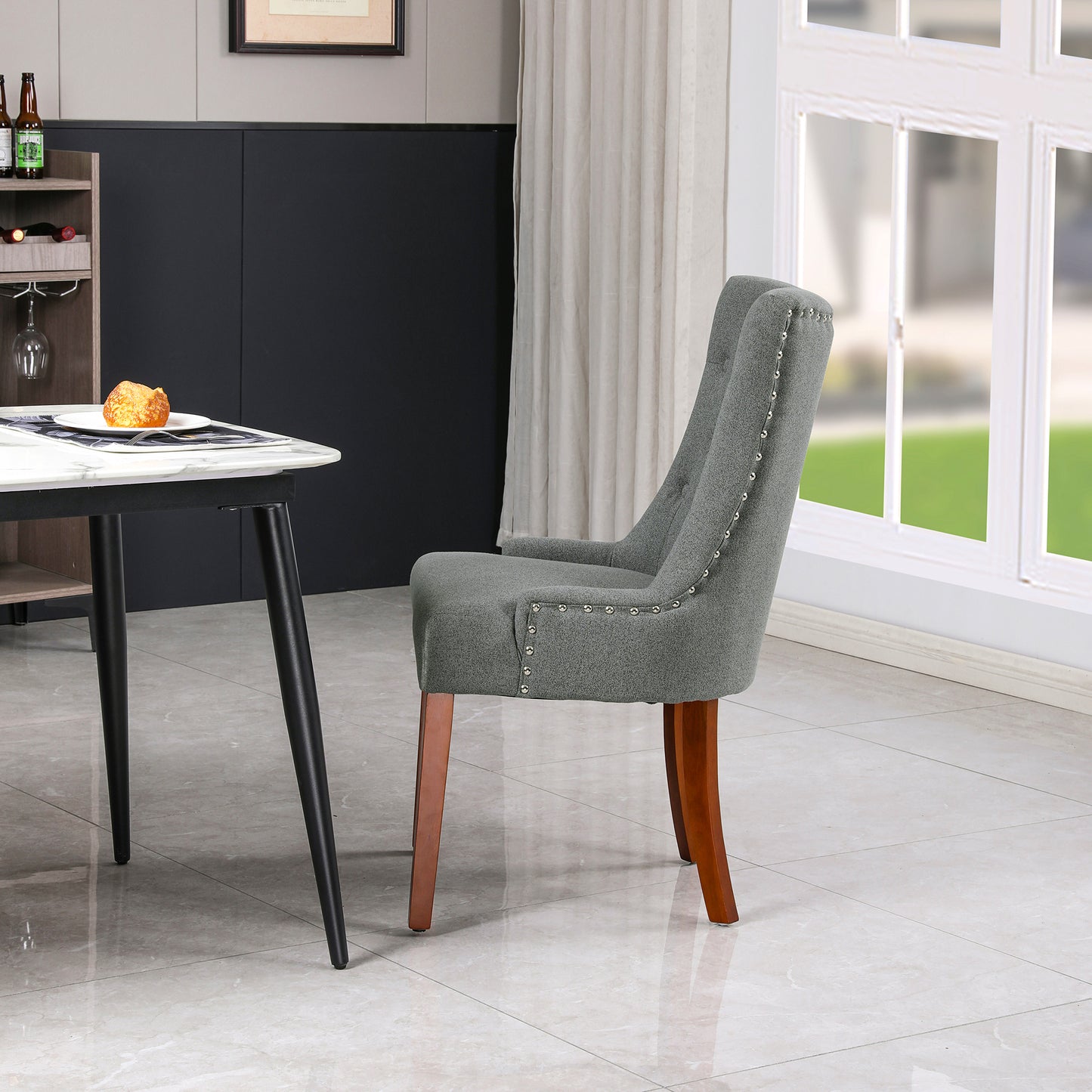 LYHome Mordern Fabric Dining Chairs, 2-Pcs Set, Light Grey