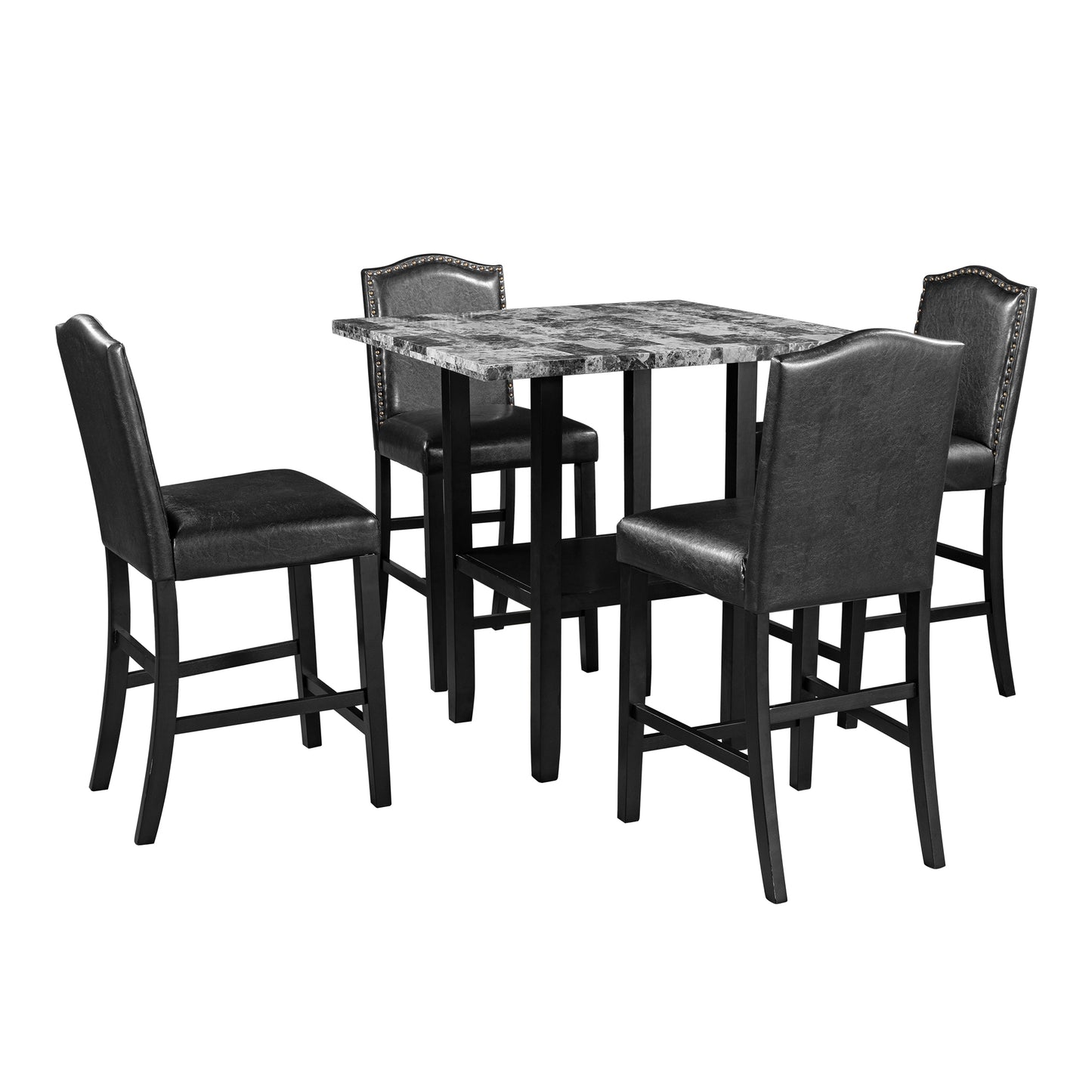 TOPMAX 5 Piece Dining Set with Matching Chairs and Bottom Shelf for Dining Room, Black Chair+Gray Table