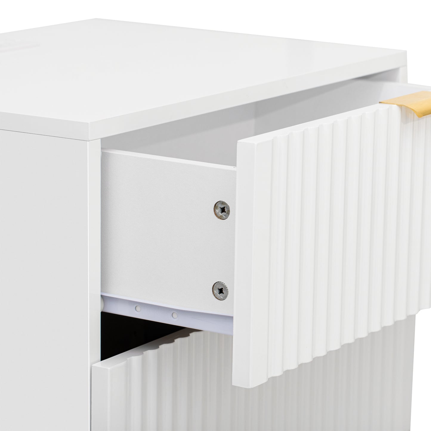 Nightstand with 2 Drawers & Golden Handle，Storage Bedside Table - White