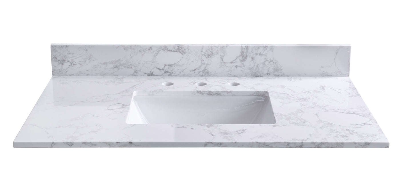 Montary carrara white engineered stone vanity top side backsplash