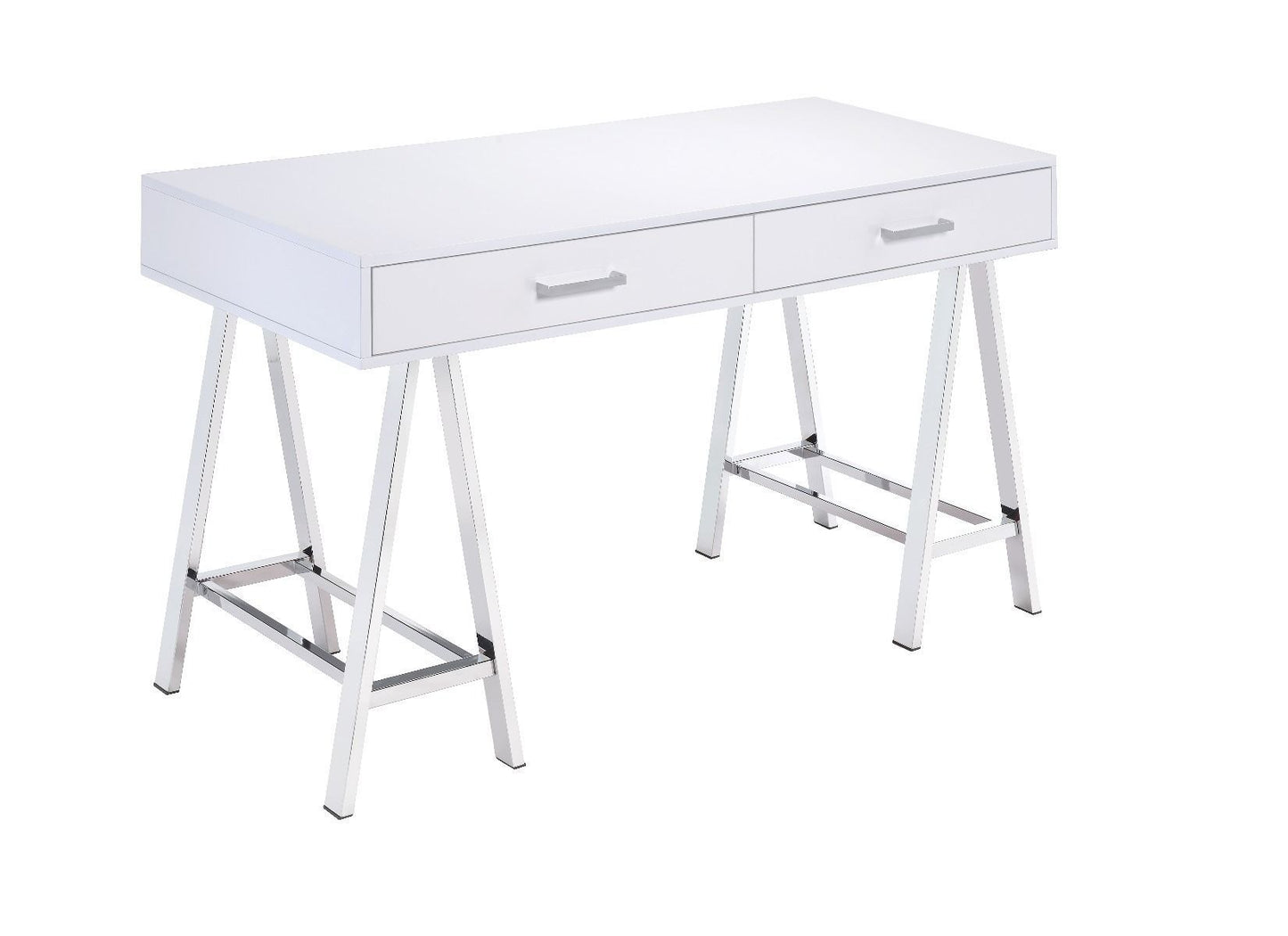 ACME Coleen Built-in USB Port Writing Desk, White High Gloss & Chrome Finish 93047