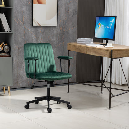 Mid-Back Desk Chair,Velvet Executive Swivel Office Chair with black Frame ,Swivel Arm Chair For Home Office(Green)