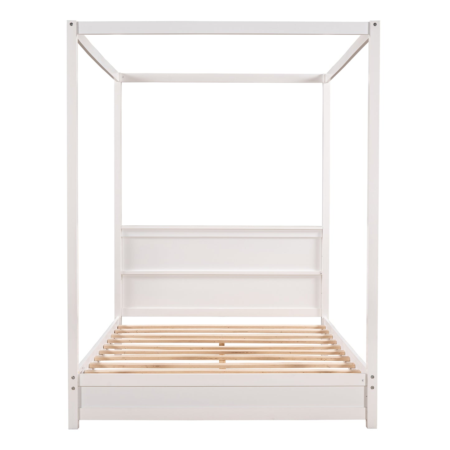 Full Size Canopy Platform Bed with Headboard and Support Legs,White