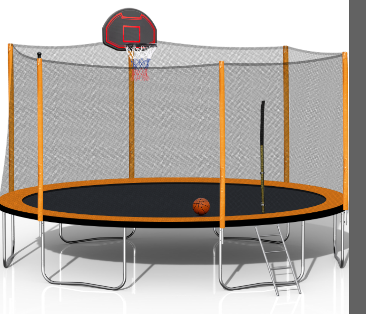 14FT Powder-coated Advanced Trampoline with Basketball Hoop Inflator and Ladder(Outer Safety Enclosure) Orange