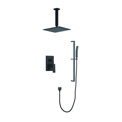 Pressure Balanced Shower System with Shower Head, Hand Shower, Slide Bar, Shower Arm, Hose, and Valve Trim