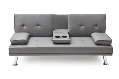 [New+Video] Grey Leather Multifunctional Double Folding Sofa Bed for Office with Coffee Table