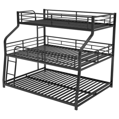 Twin XL/Full XL/Queen Triple Bunk Bed with Long and Short Ladder and Full-Length Guardrails,Black