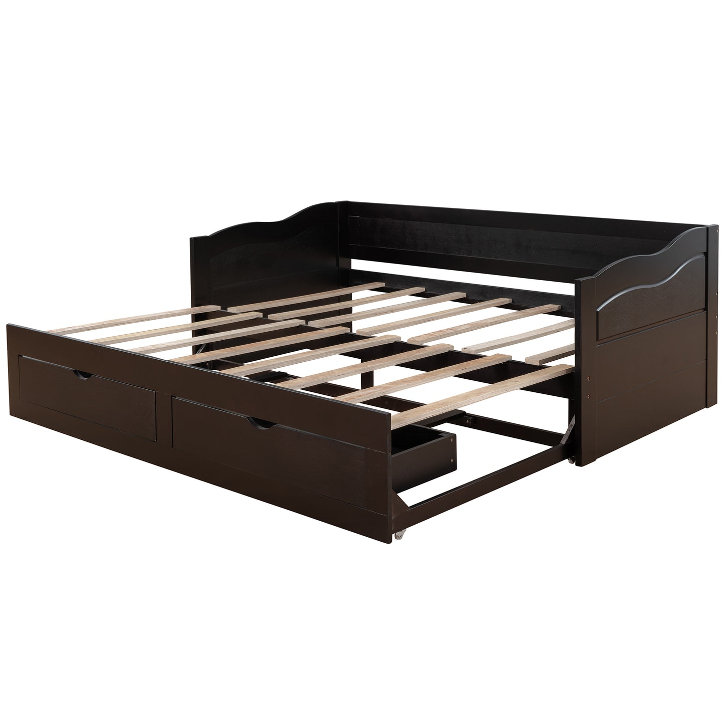 Wooden Daybed with Trundle Bed and Two Storage Drawers , Extendable Bed Daybed,Sofa Bed with Two Drawers, Espresso