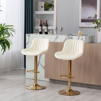 Chrome Footrest and Base Swivel Height Adjustable Mechanical Lifting Velvet + Golden Leg Simple Bar Stool,Set of 2,Ivory