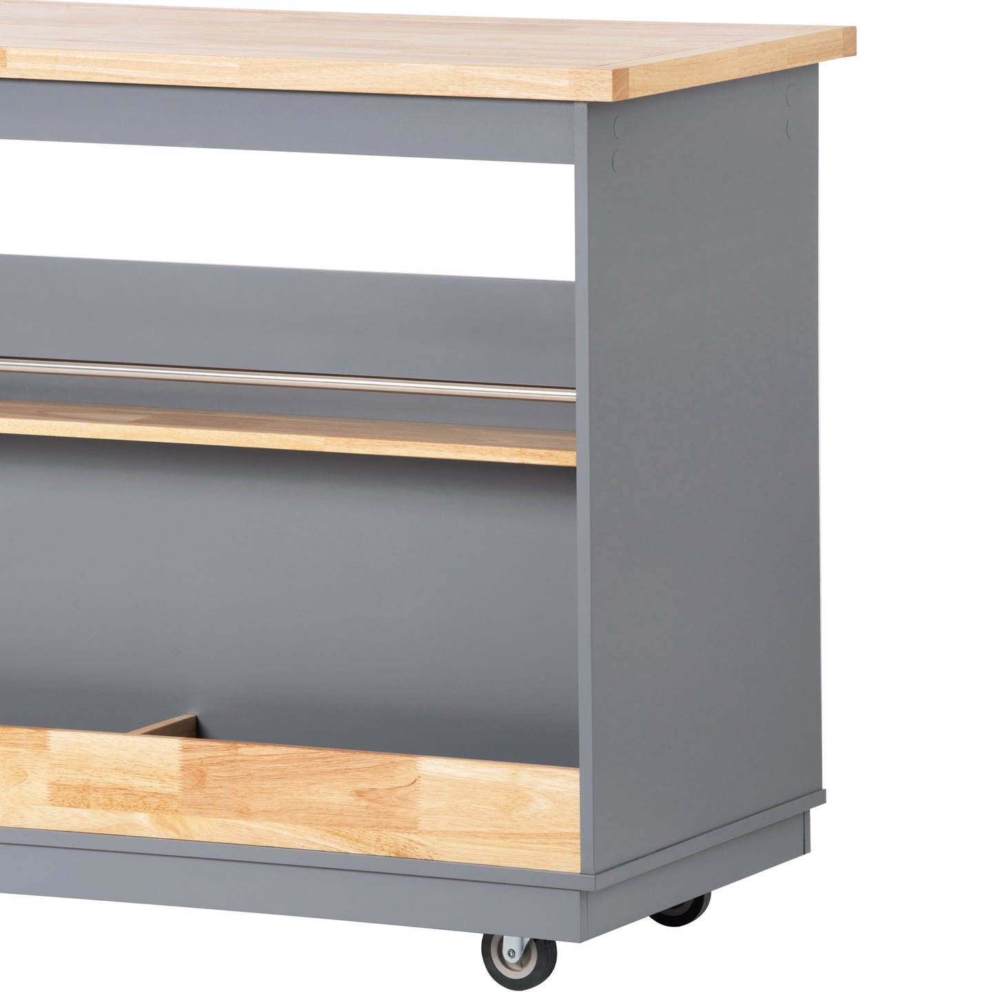 Kitchen Cart Rolling Mobile Kitchen Island Solid Wood Top, Kitchen Cart With 2 Drawers,Tableware Cabinet（Grey Blue）