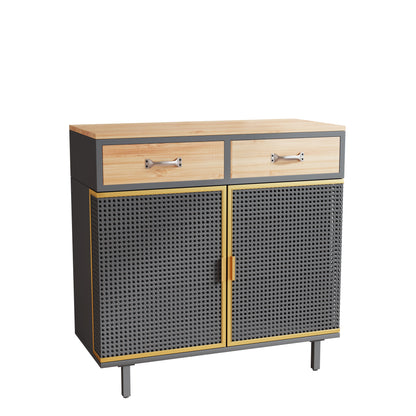 31.5'' Wide 2 Drawer Sideboard, Modern Furniture Decor，Made with Iron + Carbonized Bamboo，Easy Assembly