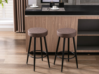 A&A Furniture,Metal Bar Stools,  Round Kitchen Counter Stools, Industrial Round Barstool, Bar Chairs, 28 Inch for Counter Pub Height Set of 2 (Brown)