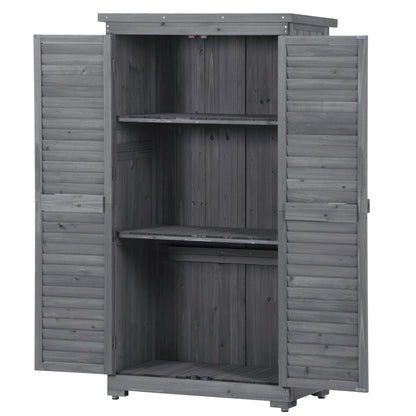 TOPMAX Wooden Garden Shed 3-tier Patio Storage Cabinet Outdoor Organizer Wooden Lockers with Fir Wood (Gray Wood Color -Shutter Design)