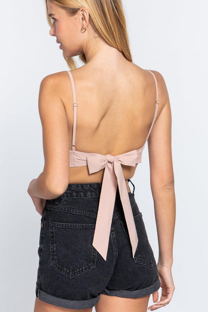 Back Ribbon Tie Cami Crop Top by VYSN