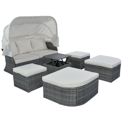 U_STYLE Outdoor Patio Furniture Set Daybed Sunbed with Retractable Canopy Conversation Set Wicker Furniture Sofa Set