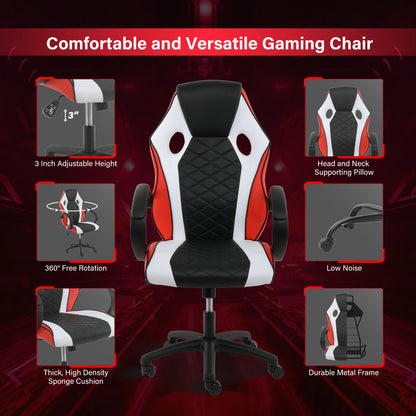 YSSOA Gaming Office High Back Computer Ergonomic Adjustable Swivel Chair, Black/White/Red