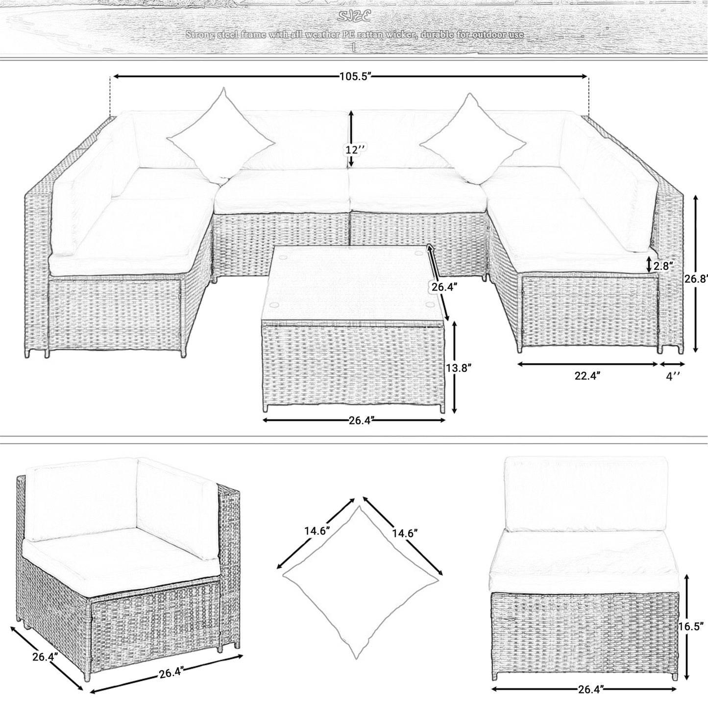 TOPMAX Patio Furniture Set PE Rattan Sectional Garden Furniture Corner Sofa Set (7 Pieces, Beige)