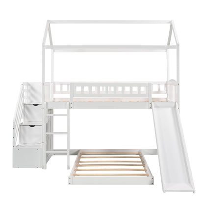 Twin Over Twin Bunk Bed with Two Drawers and Slide, House Bed with Slide, White(OLD SKU :LP000129AAK)