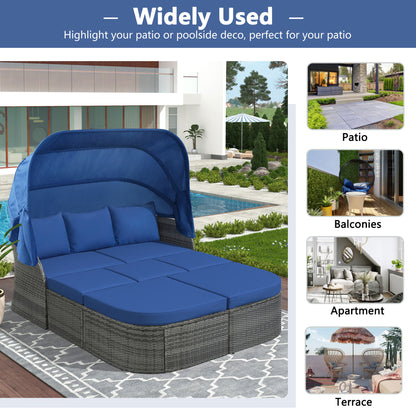 U_STYLE Outdoor Patio Furniture Set Daybed Sunbed with Retractable Canopy Conversation Set Wicker Furniture Sofa Set