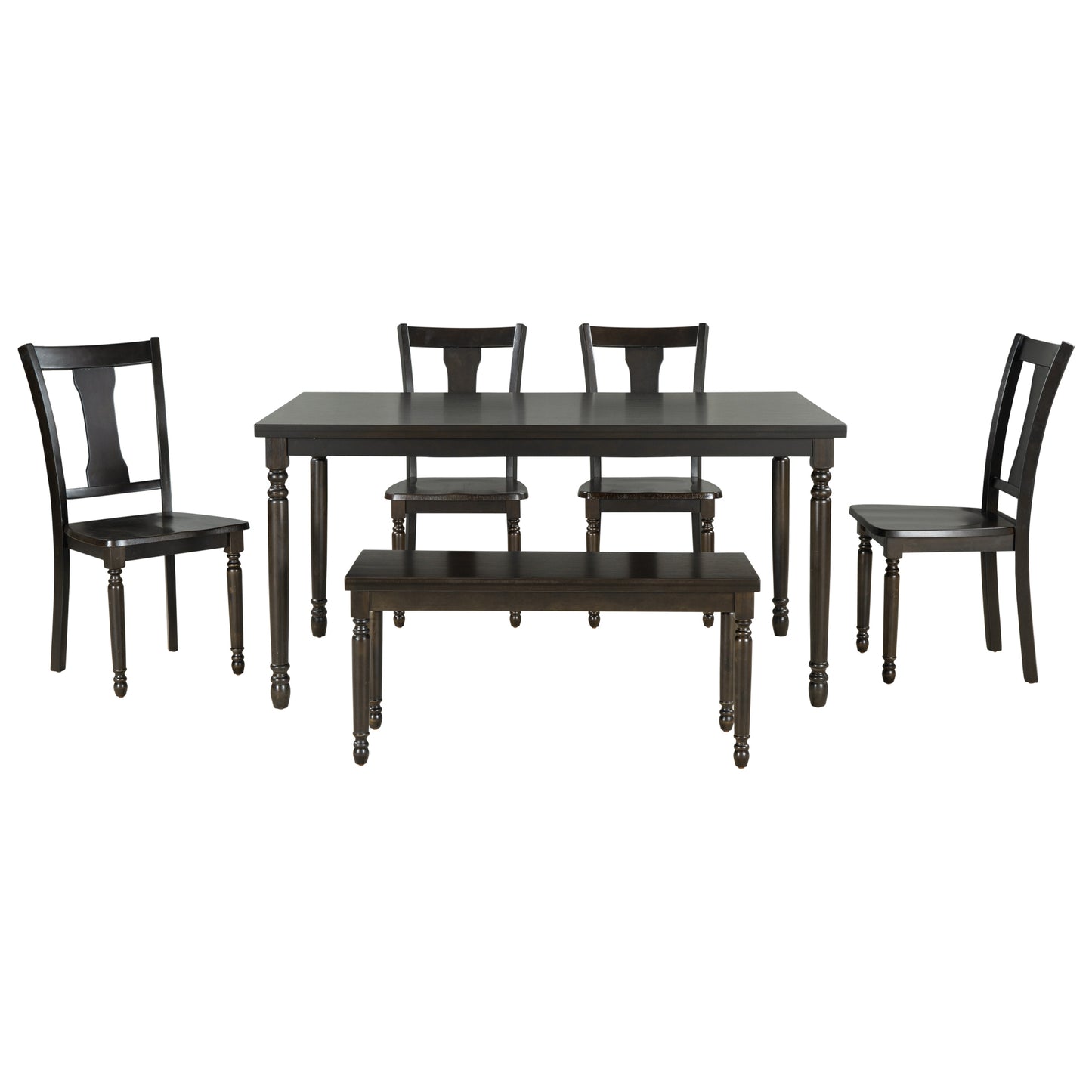 TREXM Classic 6-Piece Dining Set Wooden Table and 4 Chairs with Bench for Kitchen Dining Room (Espresso)