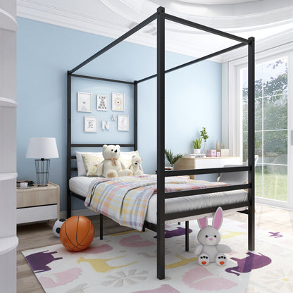 Metal Canopy Bed Frame, Platform Bed Frame Twin with minimalism style Frame ,Twin Black