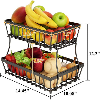 Fruit Storage Basket 2 Tier Fruit Basket Bowl Detachable Metal Fruit Bread Basket Black