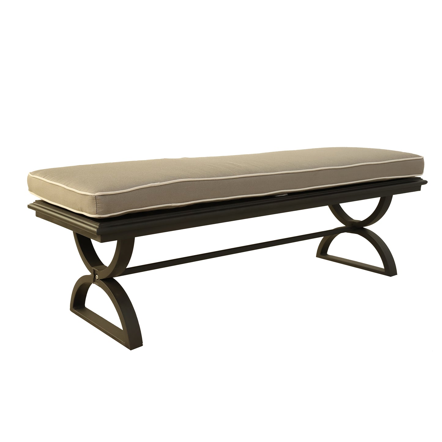 Outdoor Aluminum Bench with Cushion, Chocolate Silk/Canvas Taupe