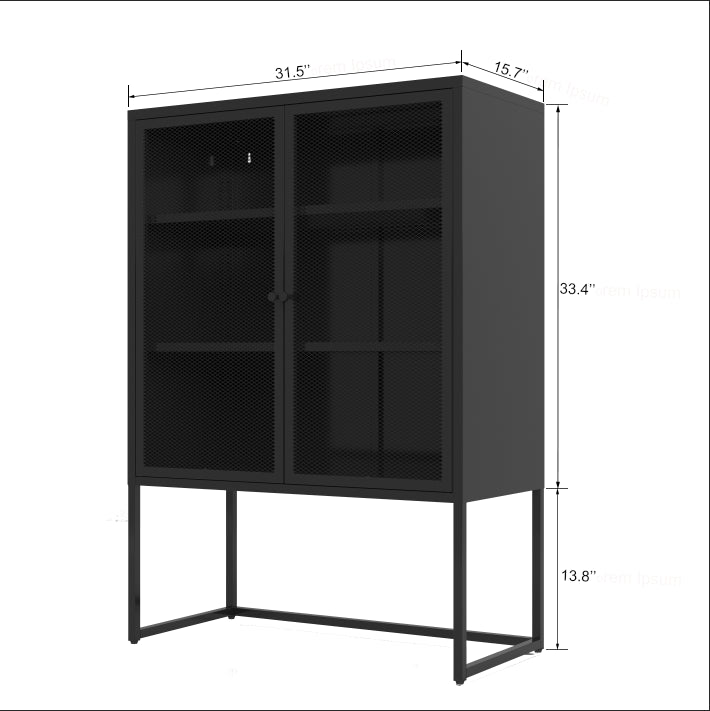 47.2 inches high Metal Storage Cabinet with 2 Mesh Doors, Suitable for Office, Dining Room and Living Room, Black