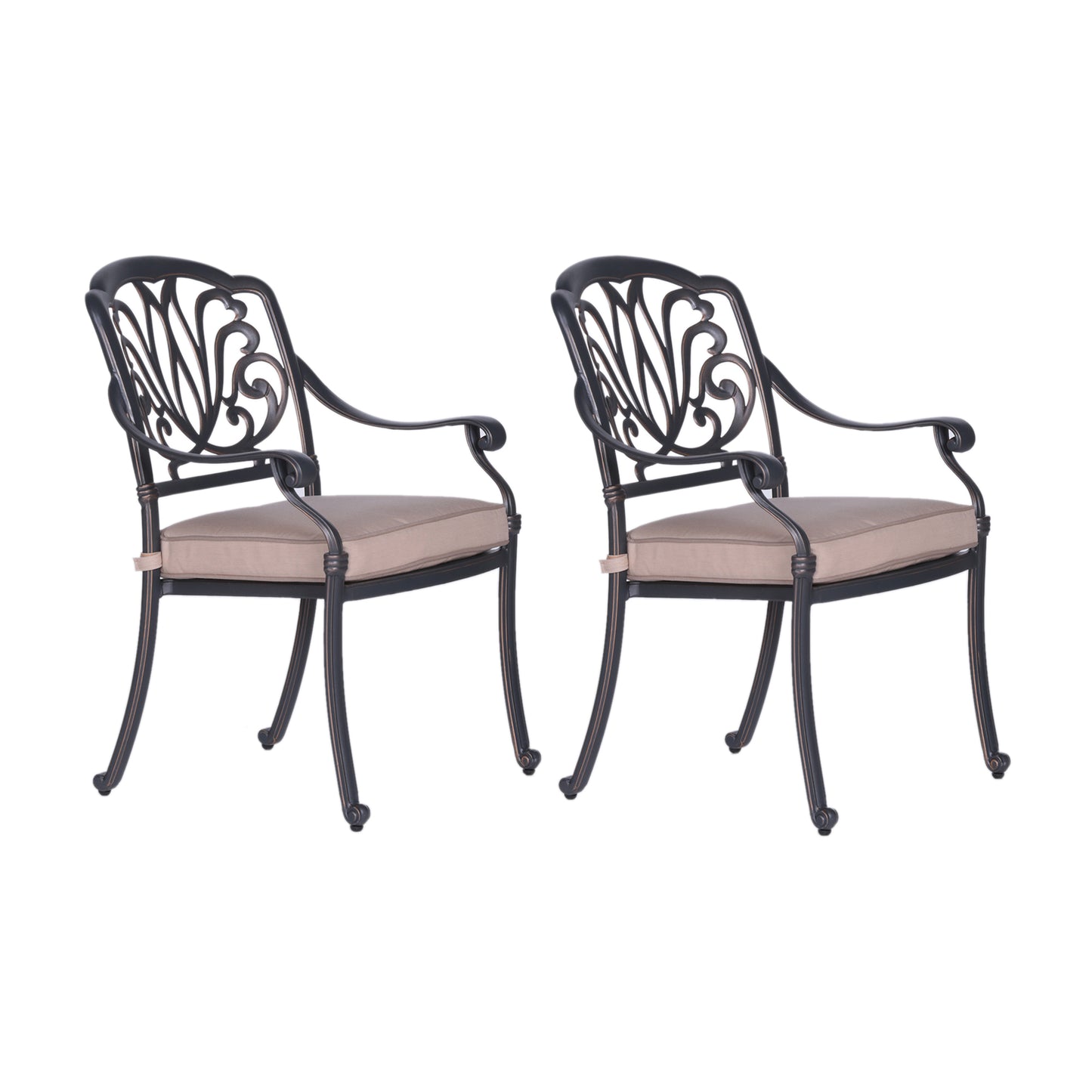 Patio Outdoor Aluminum Dining Armchair With Cushion, Set of 2, Spectrum Sand