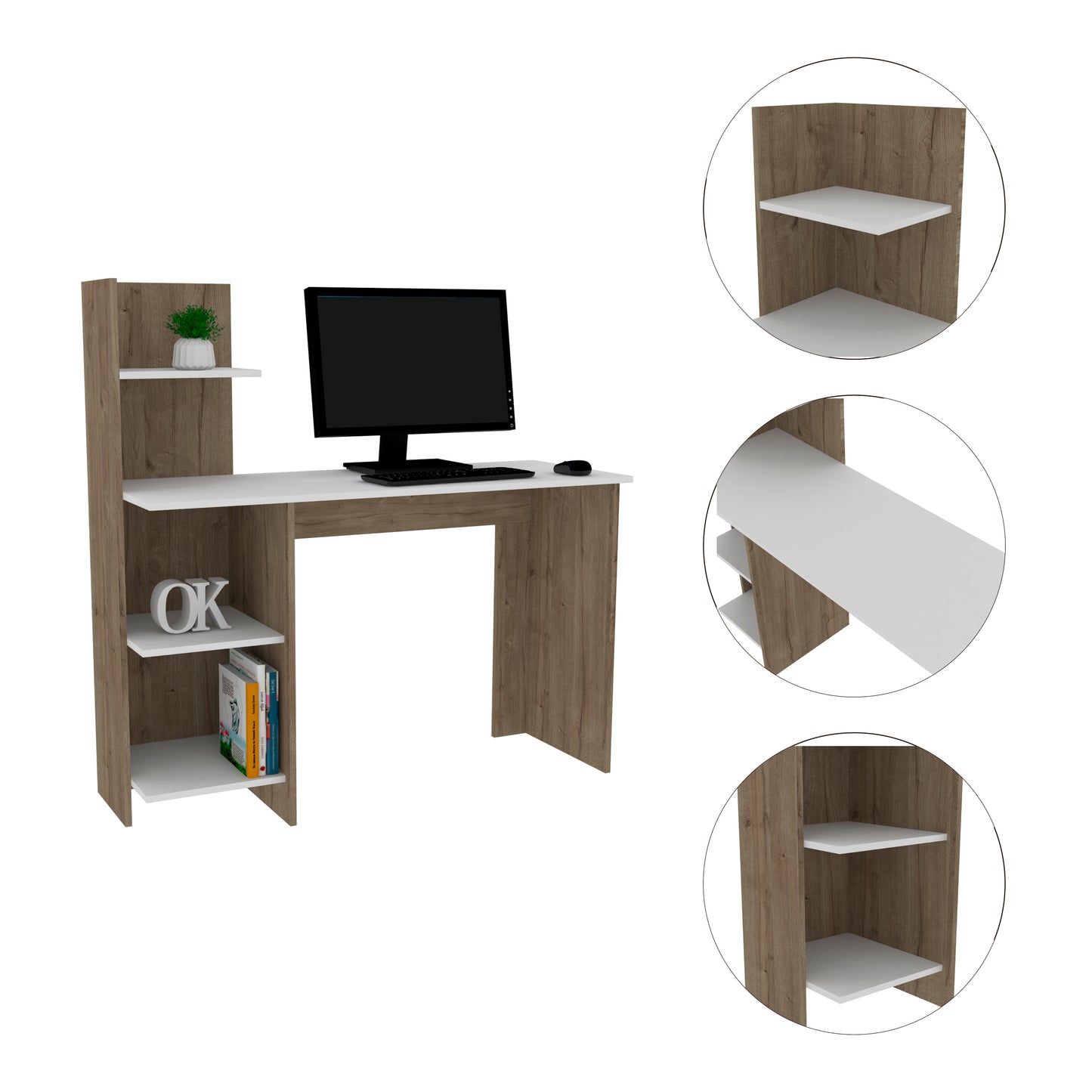 Curry 4-Shelf Writing Desk White and Pine