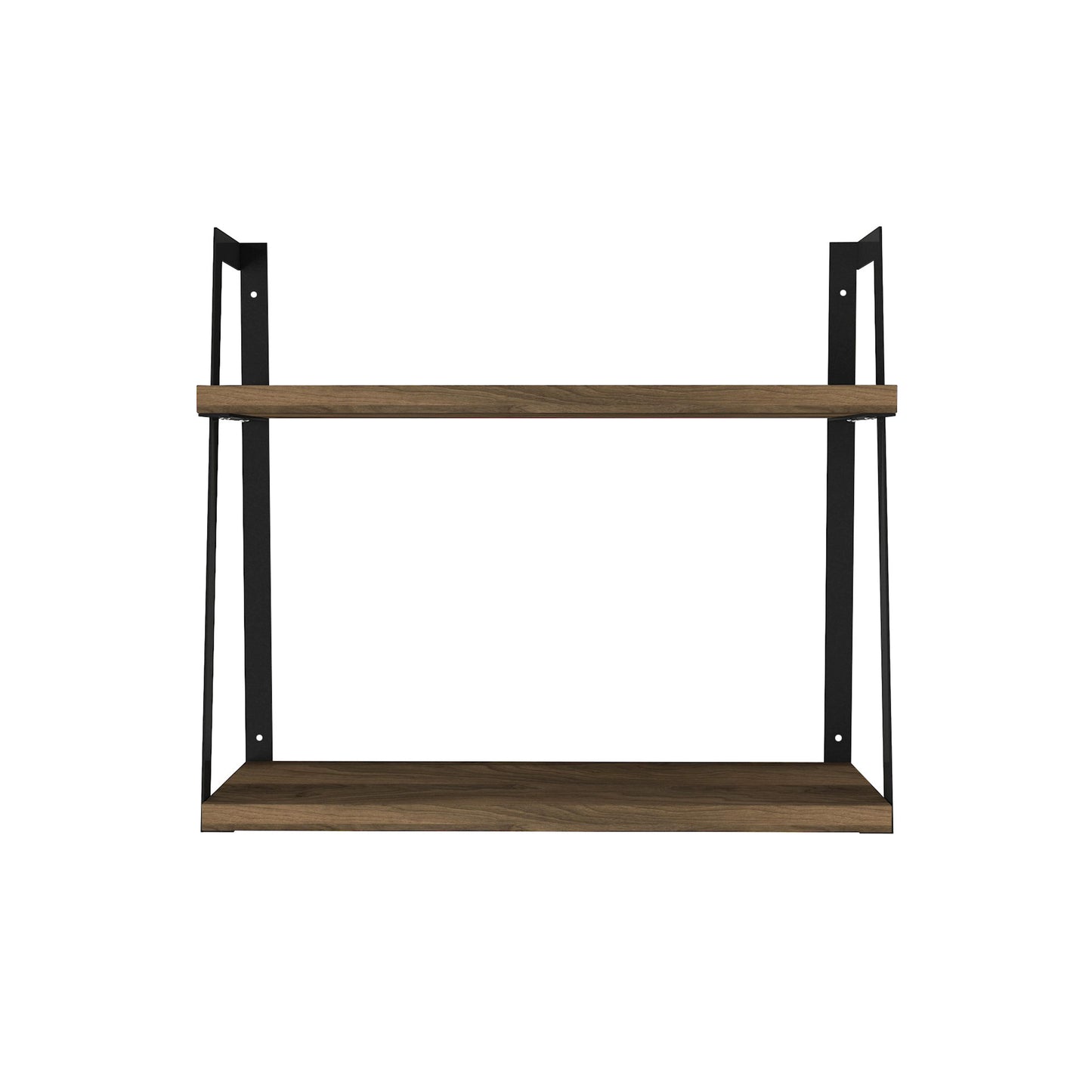 Joel 18 Inch Rectangular 2 Tier Wood Floating Wall Mount Shelf with Metal Frame, Brown and Black