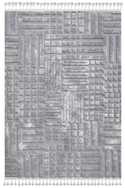 Graphics Gray and Beige Polyester Area Rug 5x8