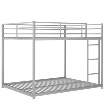 Full over Full Metal Bunk Bed, Low Bunk Bed with Ladder, Silver（Old SKU:MF197034AAN)