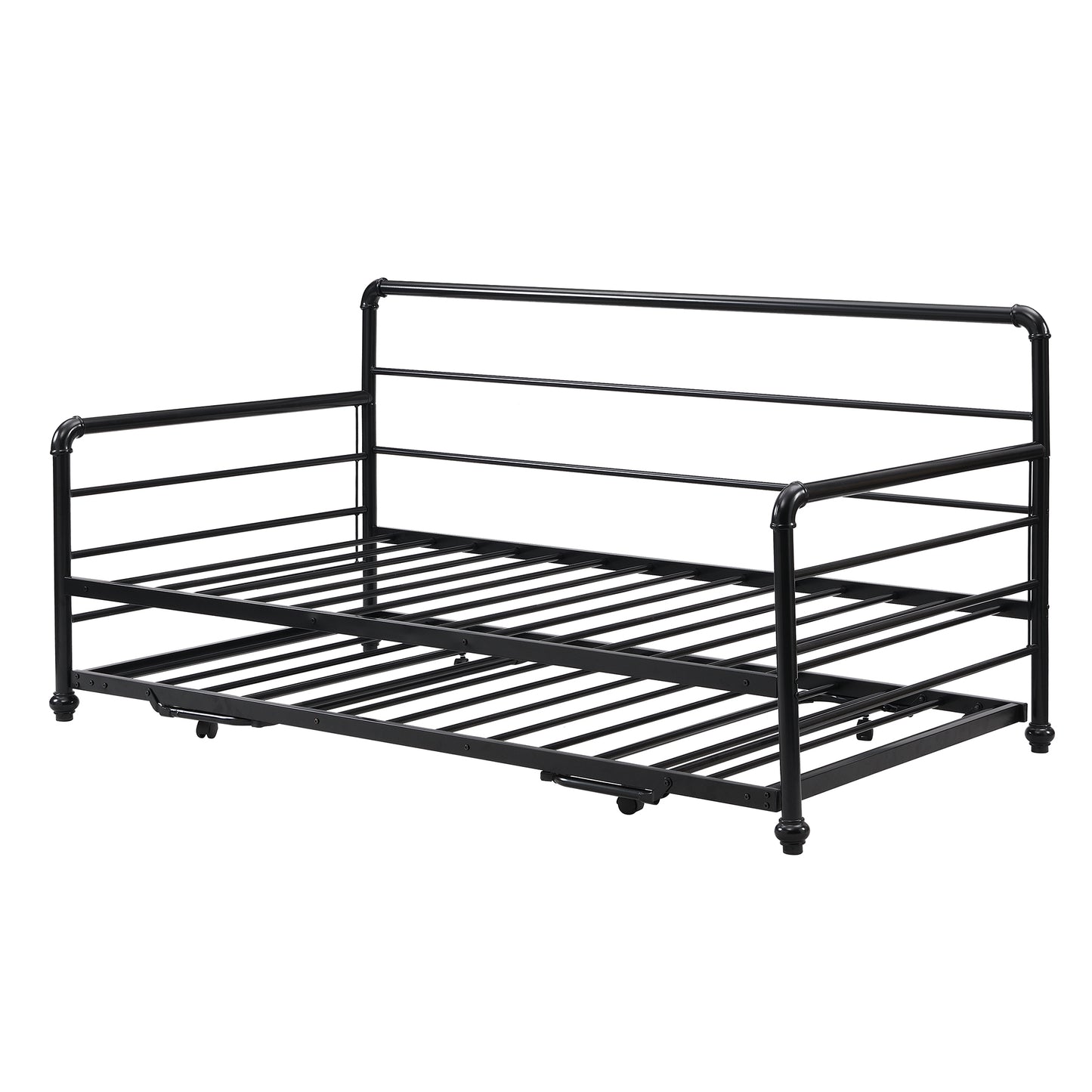 Twin Size Daybed with Adjustable Trundle, Pop Up Trundle, Black