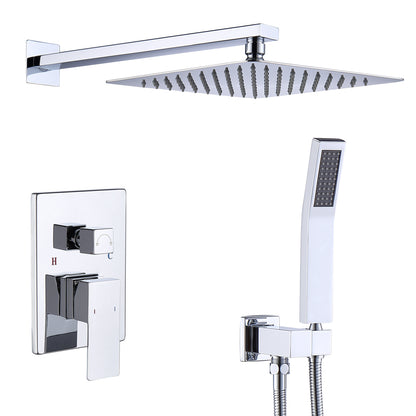 （原L-8002S）Shower System Shower Faucet Combo Set Wall Mounted with 10" Rainfall Shower Head and handheld shower faucet, Chrome Finish with Brass Valve Rough-In